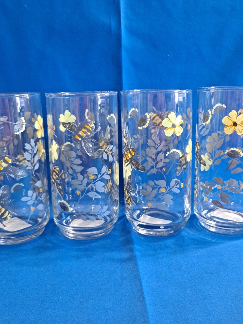 Set 4 Royal Norfolk SPRING BEE Floral GLASSES Juice Tumblers 16 oz Flower Cooler